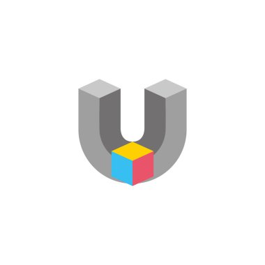 u 3d harfi renkli kutu tasarım logo vektörü