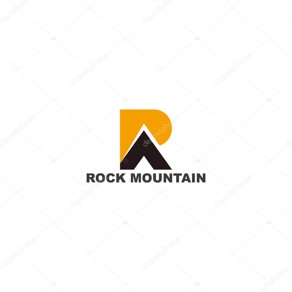 Letter r triangle rock mountain sun design logo vector