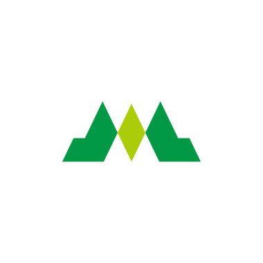 m harfi soyut dağ yeşil ağaç logosu vektörü