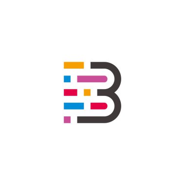 b harfi 3 renkli pikseller basit logo vektörü