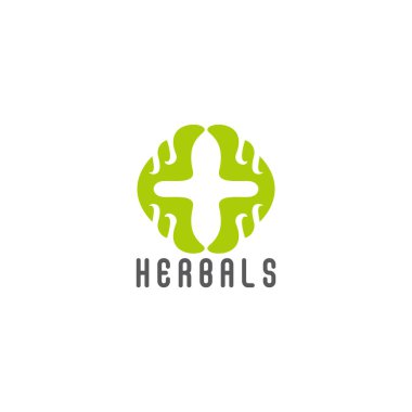 Artı tıbbi yeşil bitkiler yaprak sembolü logo vektörü