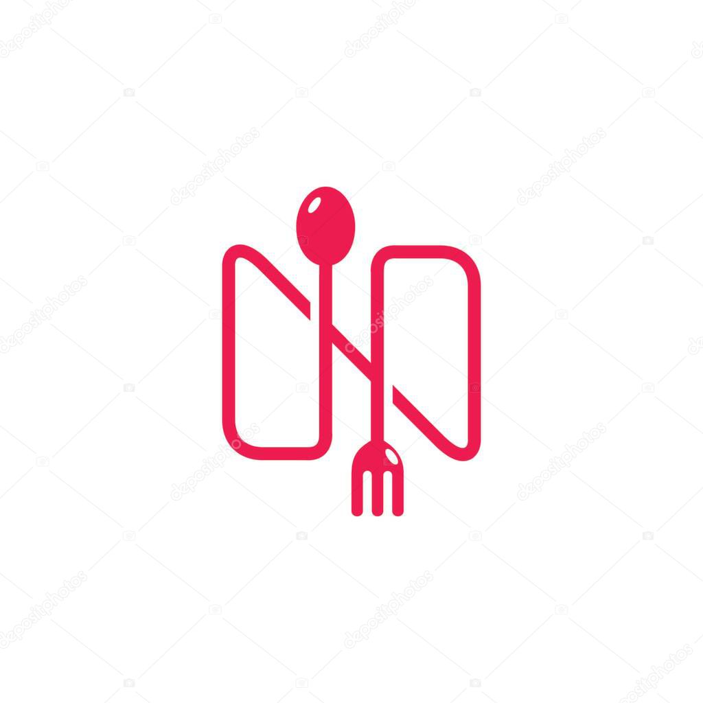 Letter n simple overlapping linear food restaurant logo vector