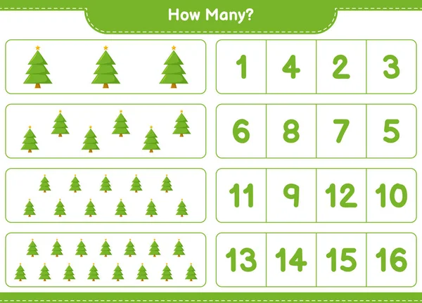 Counting Game How Many Christmas Tree Educational Children Game Printable — Stock Vector