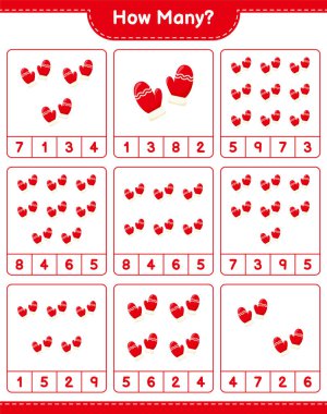 Maç sayısı, kaç tane Mitten. Eğitimsel çocuk oyunu, yazdırılabilir çalışma tablosu, vektör illüstrasyonu