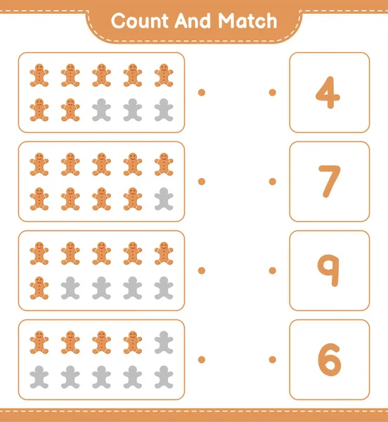 Contare Abbinare Contare Numero Pan Zenzero Man Partita Con Numeri — Vettoriale Stock