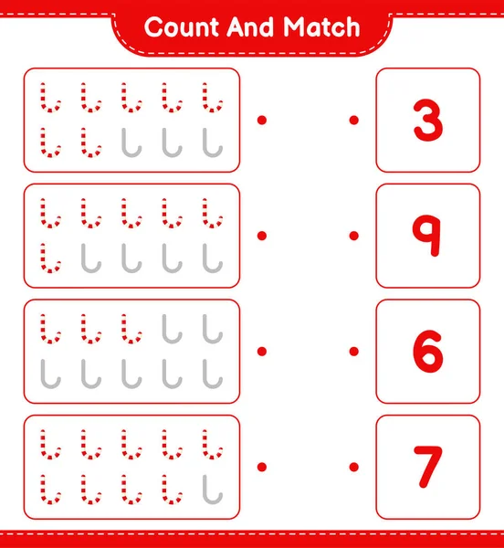 Contare Abbinare Contare Numero Canne Caramella Abbinare Con Numeri Giusti — Vettoriale Stock