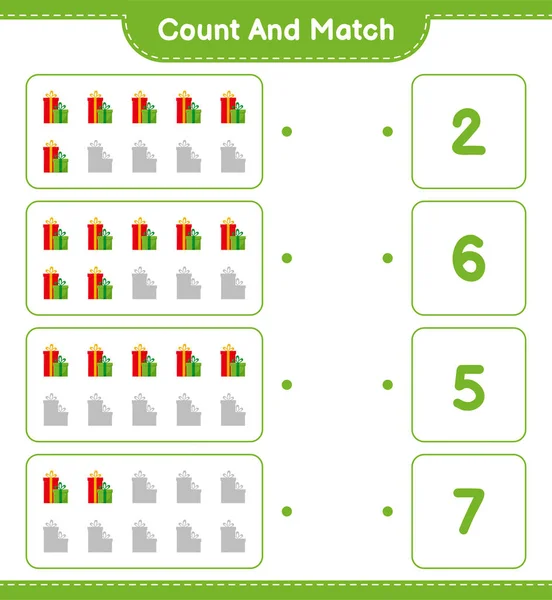 Számolj Egyezz Számold Meg Ajándékdobozok Számát Egyezz Megfelelő Számokkal Oktatási — Stock Vector