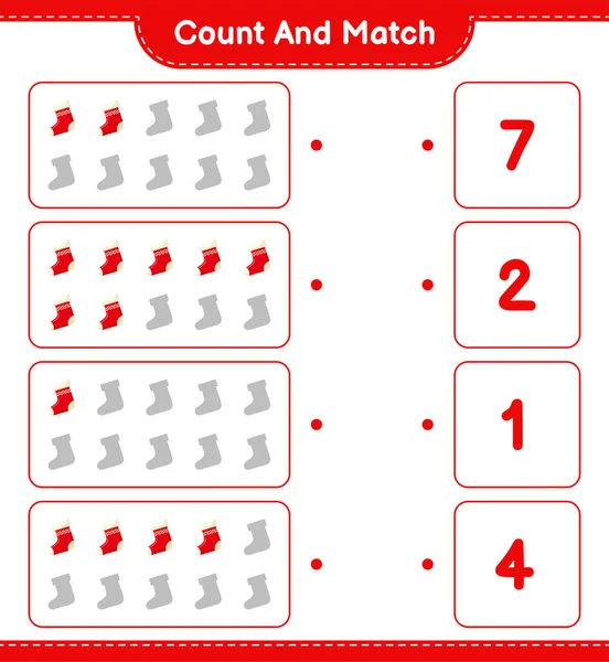 计数和匹配 计数袜子的数量和匹配与正确的数字 教育儿童游戏 可打印工作表 矢量图解 — 图库矢量图片