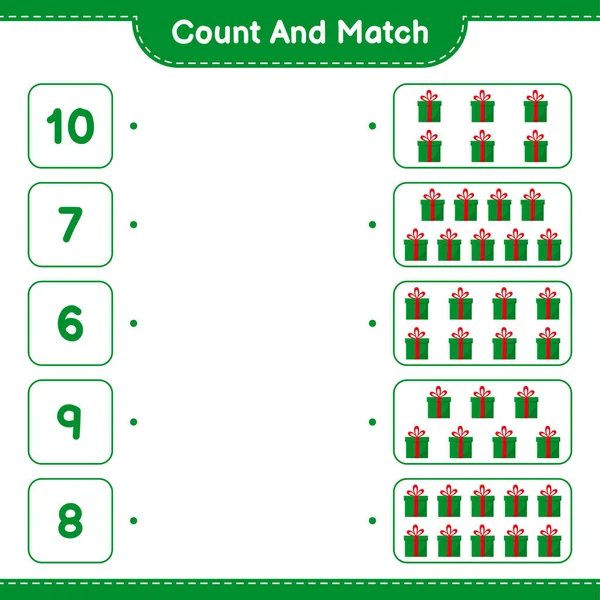Contar Coincidir Contar Número Cajas Regalo Coincidir Con Los Números — Archivo Imágenes Vectoriales