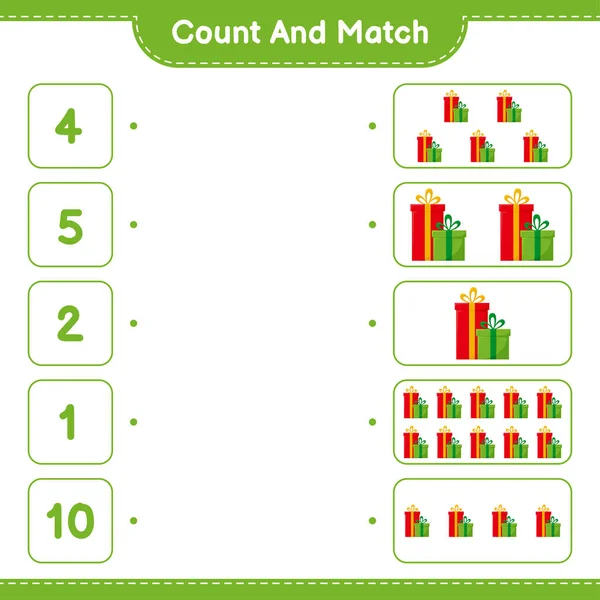 Count Match Count Number Gift Boxes Match Right Numbers Educational — Stock Vector