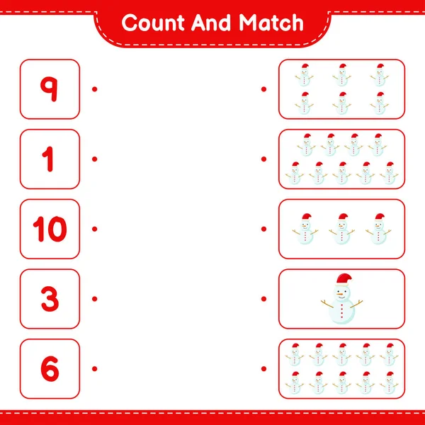 Zählen Und Übereinstimmen Die Anzahl Der Schneemänner Zählen Und Mit — Stockvektor