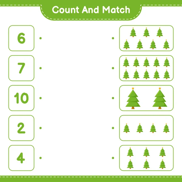 Contar Coincidir Contar Número Árbol Navidad Coincidir Con Los Números — Archivo Imágenes Vectoriales