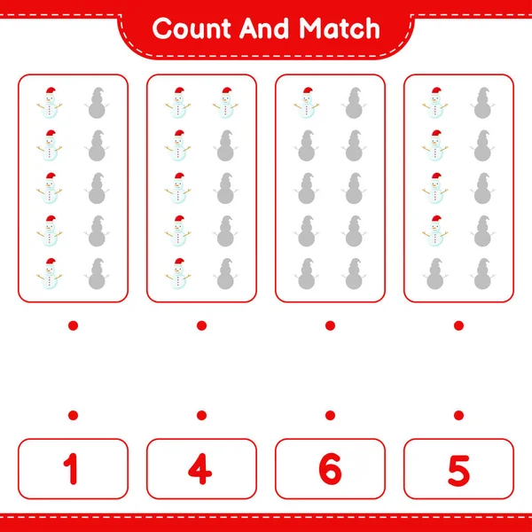 计数和匹配 计数雪人的数量和匹配与正确的数字 教育儿童游戏 可打印工作表 矢量图解 — 图库矢量图片