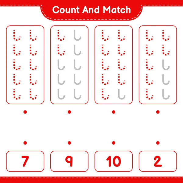 Tel Match Tel Het Aantal Candy Canes Match Met Juiste — Stockvector