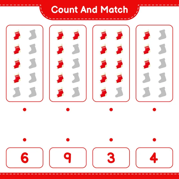 计数和匹配 计数袜子的数量和匹配与正确的数字 教育儿童游戏 可打印工作表 矢量图解 — 图库矢量图片
