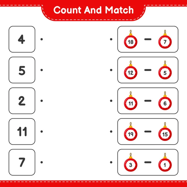 Tel Match Tel Het Aantal Kerstballen Match Met Juiste Nummers — Stockvector