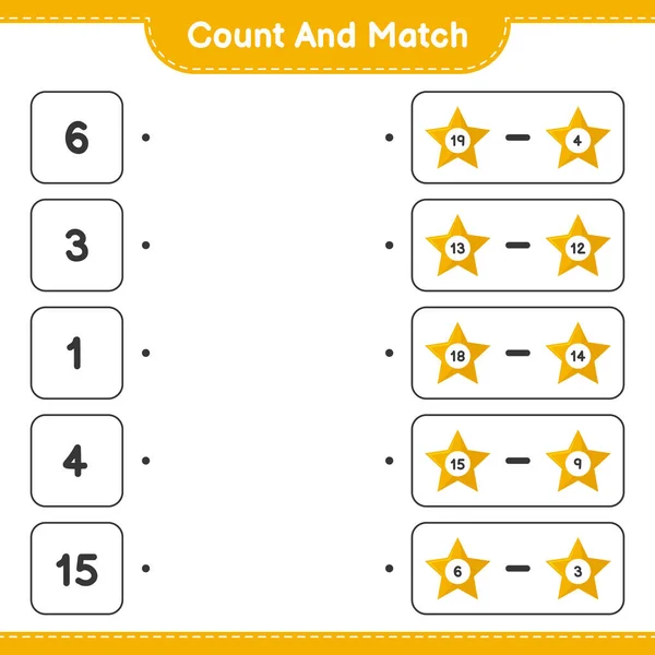 Count Match Count Number Stars Match Right Numbers Educational Children — Stock Vector