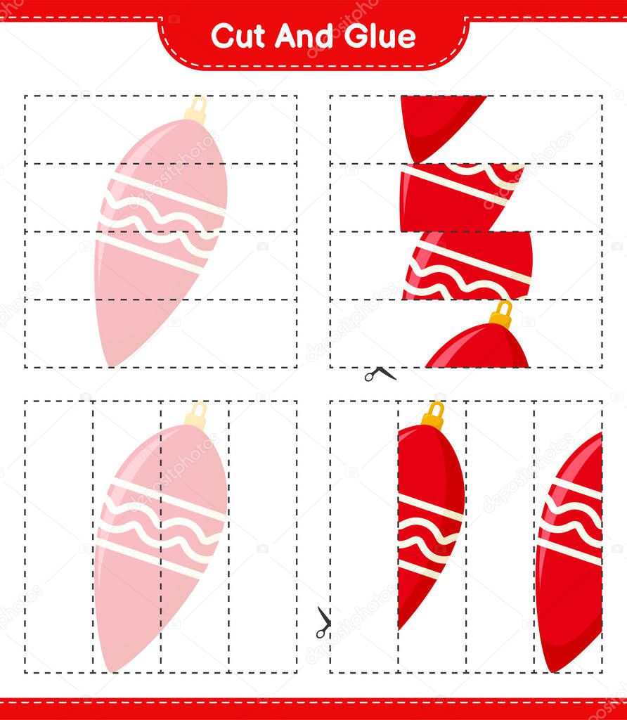 Cut and glue, cut parts of Christmas Lights and glue them. Educational children game, printable worksheet, vector illustration