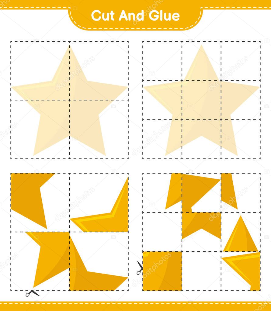Cut and glue, cut parts of Stars and glue them. Educational children game, printable worksheet, vector illustration