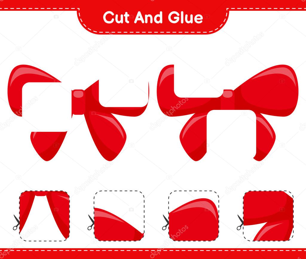 Cut and glue, cut parts of Ribbons and glue them. Educational children game, printable worksheet, vector illustration