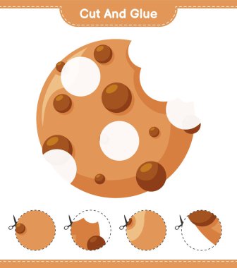 Kes ve yapıştır, Kurabiye parçalarını kes ve yapıştır. Eğitimsel çocuk oyunu, yazdırılabilir çalışma tablosu, vektör illüstrasyonu