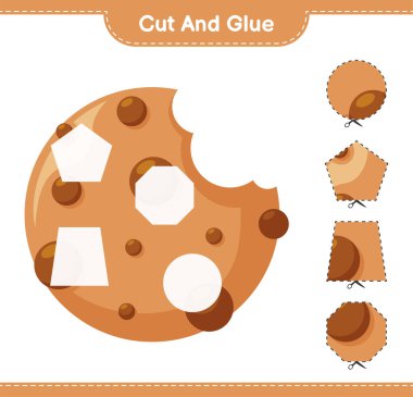 Kes ve yapıştır, Kurabiye parçalarını kes ve yapıştır. Eğitimsel çocuk oyunu, yazdırılabilir çalışma tablosu, vektör illüstrasyonu