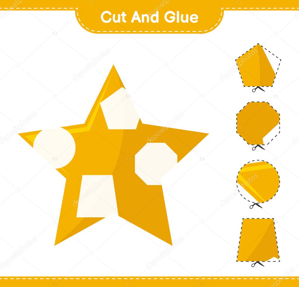 Cut and glue, cut parts of Stars and glue them. Educational children game, printable worksheet, vector illustration