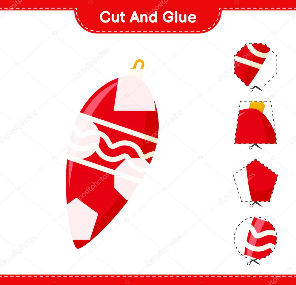 Cut and glue, cut parts of Christmas Lights and glue them. Educational children game, printable worksheet, vector illustration