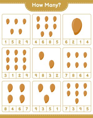 Oyun sayıyorum, kaç tane Zapote var. Eğitimsel çocuk oyunu, yazdırılabilir çalışma tablosu, vektör illüstrasyonu