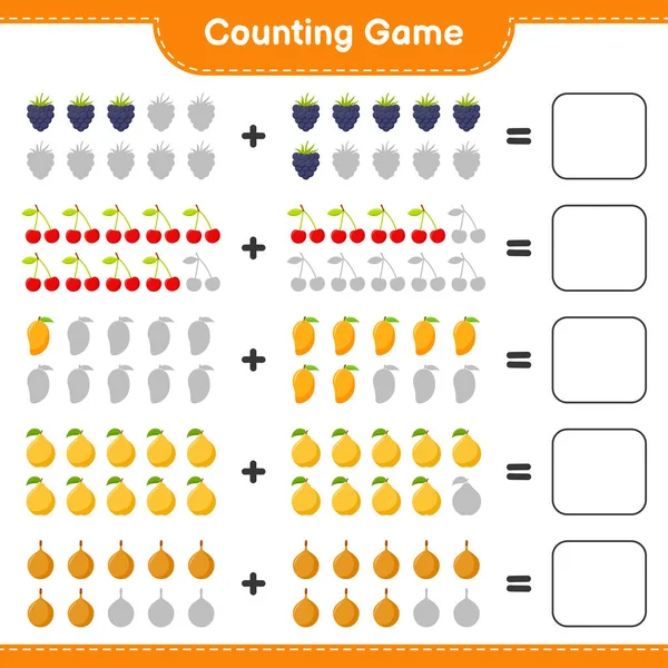 Counting Game Count Number Fruits Write Result Educational Children Game — Stock Vector