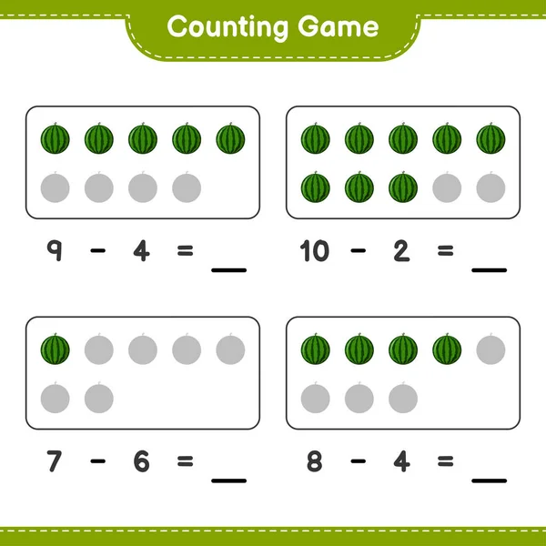 Counting Game Count Number Watermelon Write Result Educational Children Game — Stock Vector