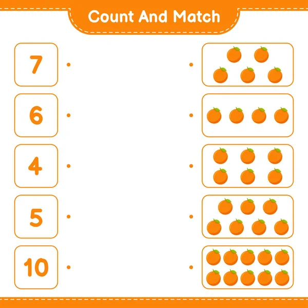 Подсчитайте Сравните Посчитайте Количество Оранжевого Сравните Правильными Числами Образовательные Игры — стоковый вектор