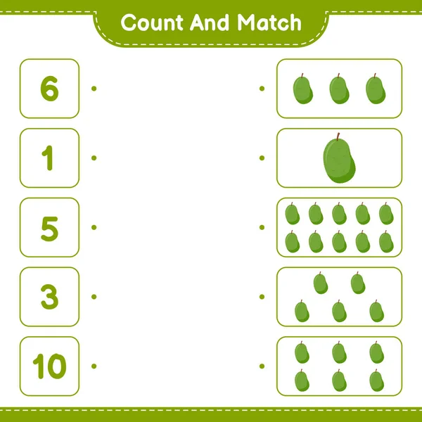 Подсчитайте Сравните Посчитайте Количество Jackfruit Сравните Правильными Числами Образовательные Игры — стоковый вектор