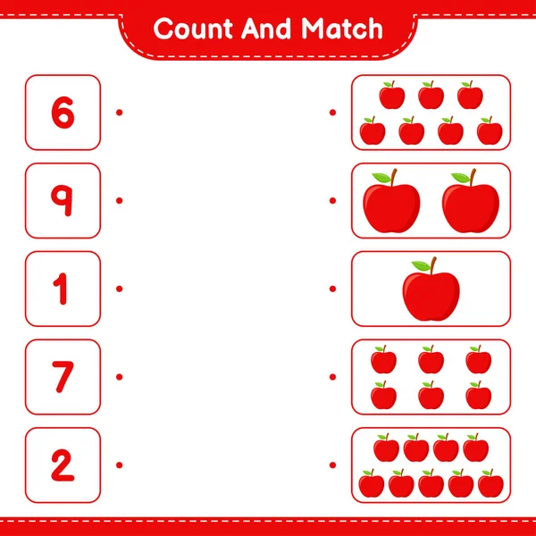 カウントして一致させ Appleの数を数え 正しい数と一致させます 教育用子供ゲーム 印刷可能なワークシート ベクトルイラスト — ストックベクタ