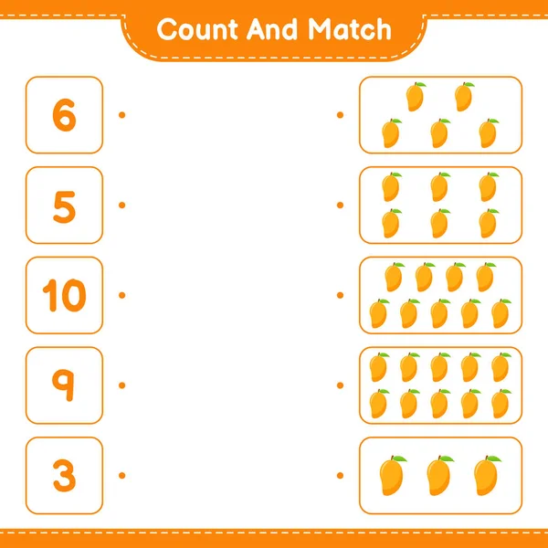 Подсчитайте Сравните Посчитайте Количество Манго Сравните Правильными Числами Образовательные Игры — стоковый вектор