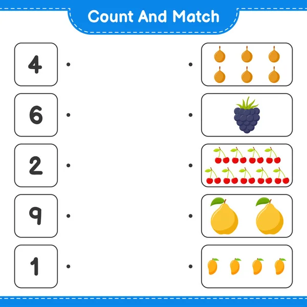 Conta Abbina Conta Numero Frutta Abbina Con Numeri Giusti Gioco — Vettoriale Stock