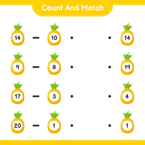 Contar Emparejar Contar Número Piña Emparejar Con Números Correctos Juego — Archivo Imágenes Vectoriales