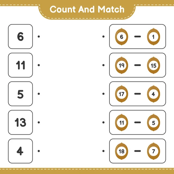 Contare Partita Contare Numero Kiwi Partita Con Numeri Giusti Gioco — Vettoriale Stock