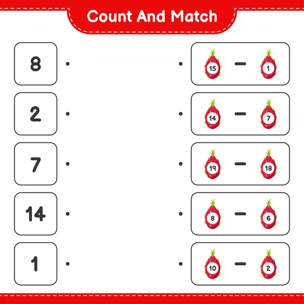 Count Match Count Number Pitaya Match Right Numbers Educational Children — Stock Vector