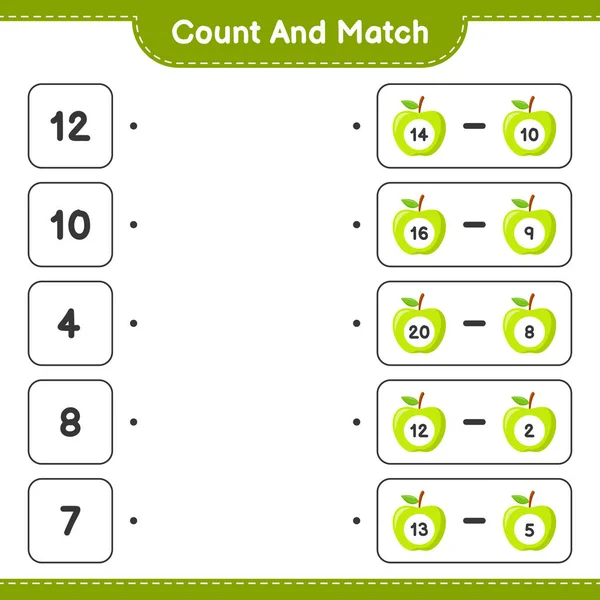 Подсчитайте Сравните Посчитайте Число Apple Сравните Правильными Числами Образовательные Игры — стоковый вектор