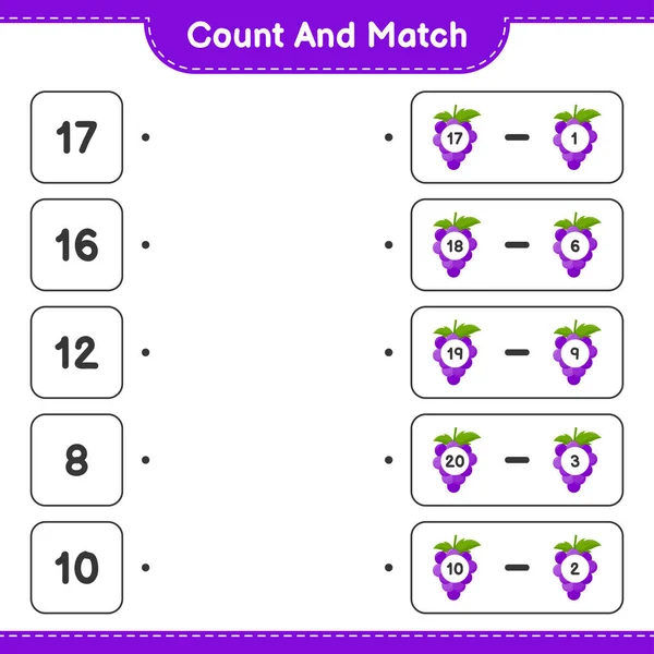 Count Match Count Number Grape Match Right Numbers Educational Children — Stock Vector