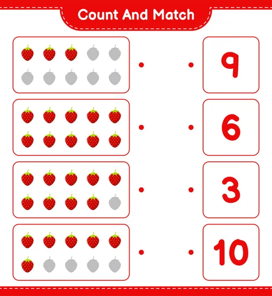 Contar Emparejar Contar Número Fresa Emparejar Con Números Correctos Juego — Archivo Imágenes Vectoriales