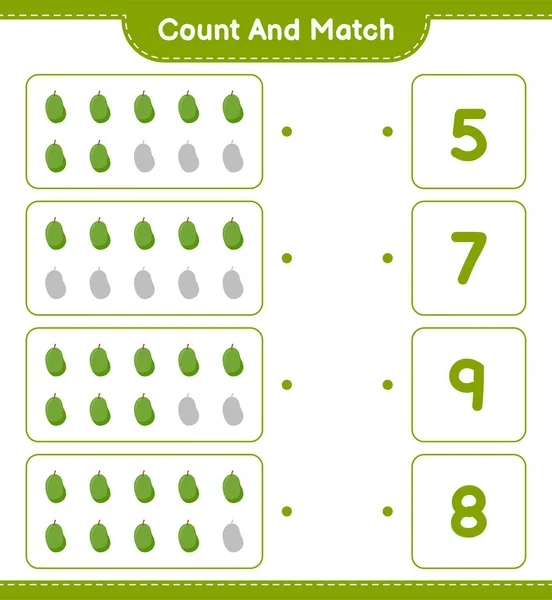 Contar Emparejar Contar Número Jackfruit Emparejar Con Números Derechos Juego — Vector de stock