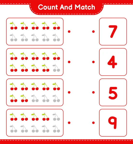 Conta Abbina Conta Numero Cherry Abbina Con Numeri Giusti Gioco — Vettoriale Stock