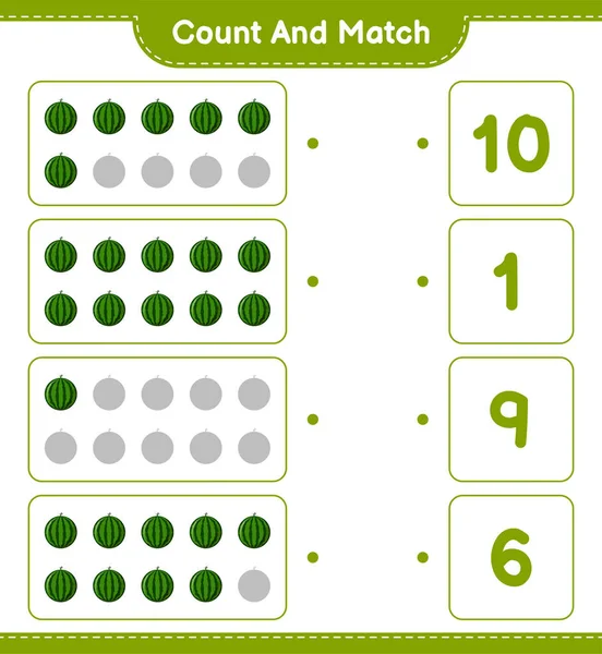 Tel Match Tel Het Aantal Watermeloen Match Met Juiste Nummers — Stockvector