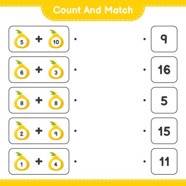Say ve eşleştir, Ugli sayısını say ve doğru sayılarla eşleştir. Eğitimsel çocuk oyunu, yazdırılabilir çalışma tablosu, vektör illüstrasyonu
