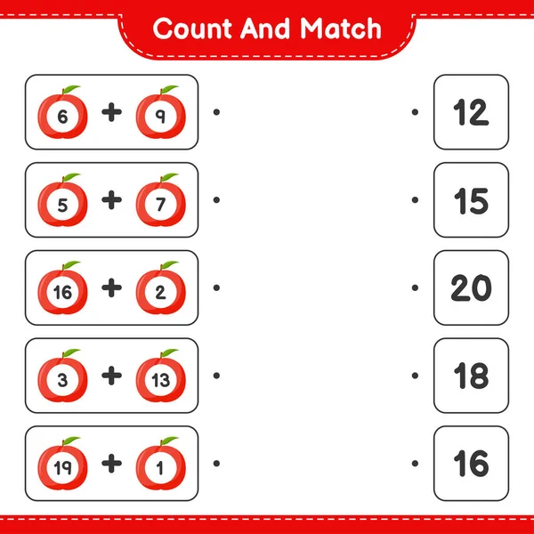 Conte Combine Conte Número Nectarinas Combine Com Números Certos Jogo — Vetor de Stock