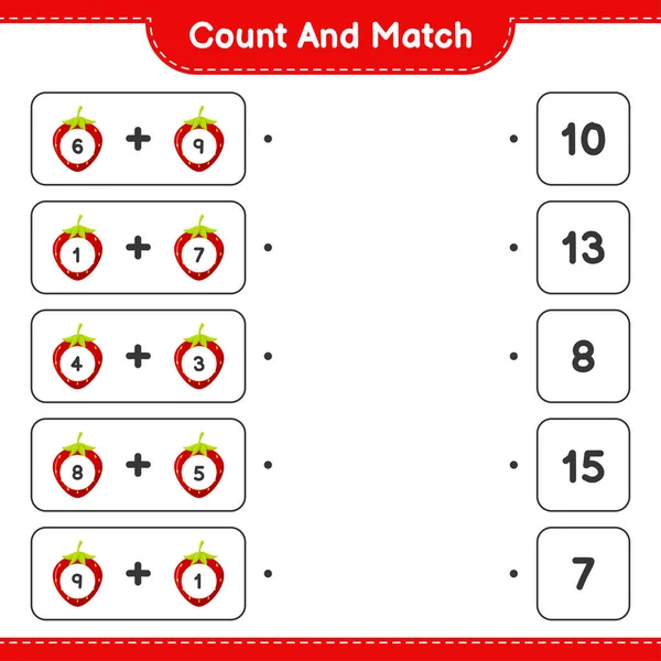 Подсчитайте Сравните Посчитайте Количество Клубники Сравните Правильными Числами Образовательные Игры — стоковый вектор
