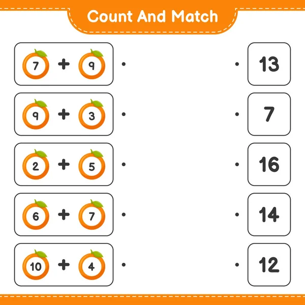 Count Match Count Number Orange Match Right Numbers Educational Children — Stock Vector