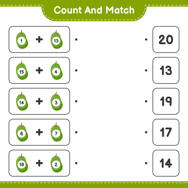 Počítejte Porovnejte Spočítejte Počet Jackfruit Porovnejte Správnými Čísly Vzdělávací Dětská — Stockový vektor